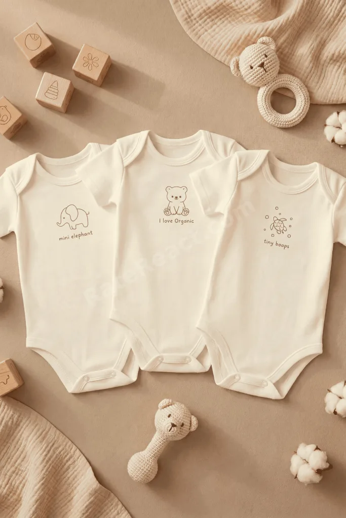 %100 Pamuk I Love Organic Sevimli Baskılı 3'lü Çıtçıtlı Kısa Kollu Bebek Body Seti , Zıbın, 0-6 Yaş