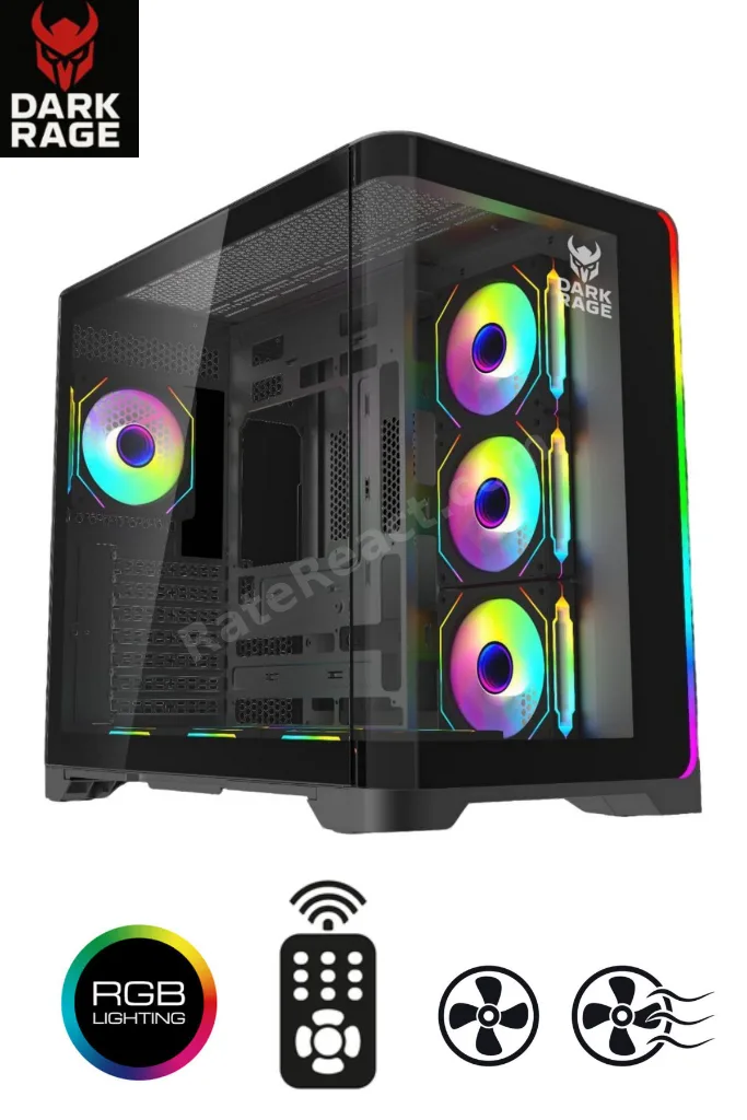 Siyah RGB 7 Fanlı 7x120mm Kumanda + Tuş RGB Kontrollü 1x Type-C 2x Usb Gaming Akvaryum Kasa