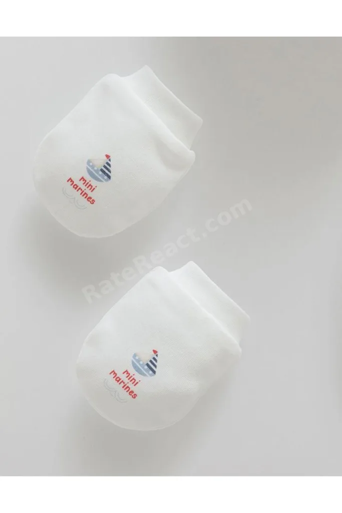 İncibaby Caramell % 100 Organik Pamuk Yumuşak Dokulu Marine Detaylı (Bere, Eldiven, Önlük) 3'lü Set kutulu Hediyelik