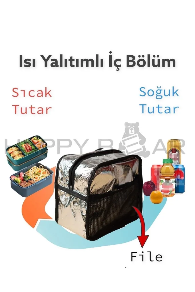 Sarı Isı Yalıtımlı Su Geçirmez Termal Çanta Yemek Taşıma Beslenme Çantası Askılı