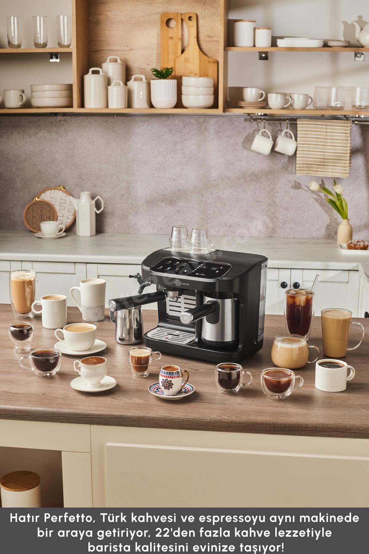 Hatır Perfetto Dijital ve Dokunmatik Ekranlı Çelik Cezveli Espresso ve Türk Kahve Makinesi