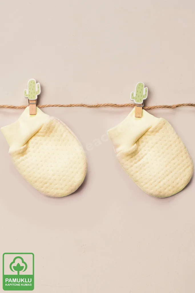 Unisex Bebek Yenidoğan Organik Pamuklu Kapitone Kumaş Bebek Eldiveni 3 Çift  Set