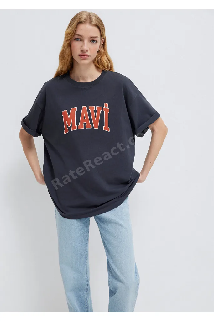 Logo Baskılı Antrasit Tişört Oversize / Geniş Kesim 1600843-82185