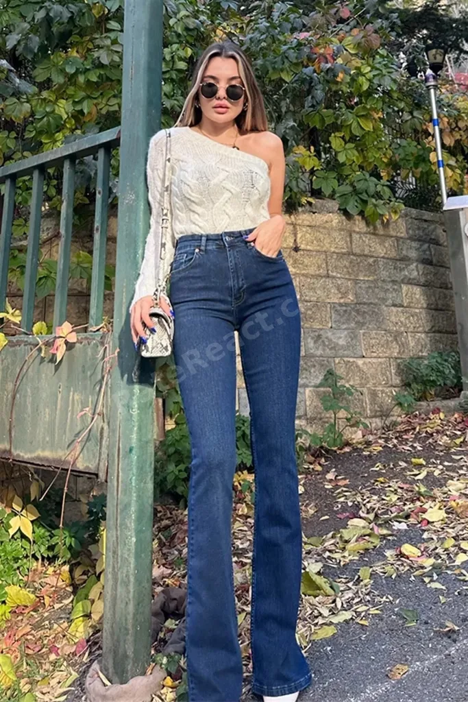 Candy Lacivert İspanyol Paça Pantolon Rahat Flare Jeans