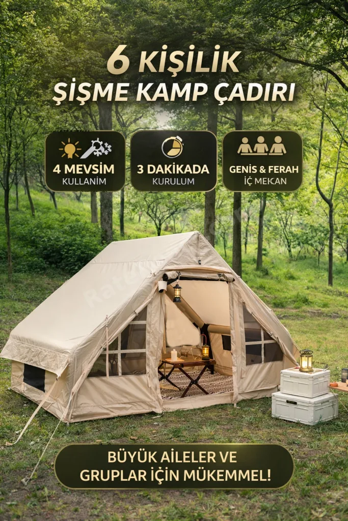 6 Kişilik ŞİŞME Kamp Çadırı Plaj Tatil Deniz Çadır Oxford Kumaşlı Pompalı