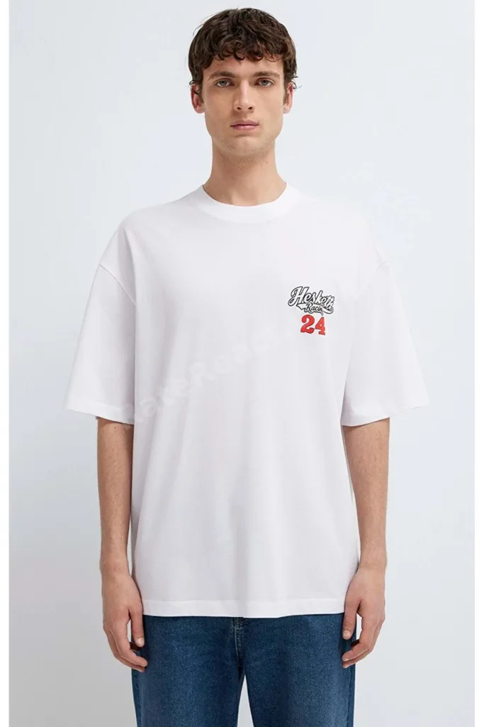 M0613352 Hasketti 24 Racing Baskılı Tişört Erkek T-Shirt BEYAZ