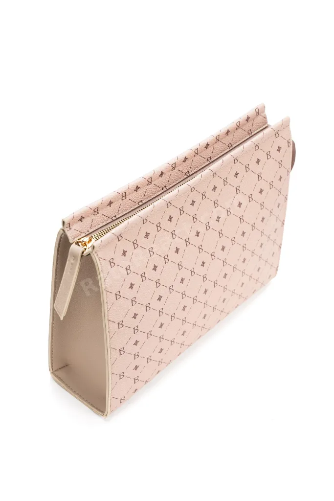 Kadın Bej Monogram Portföy Clutch Çanta