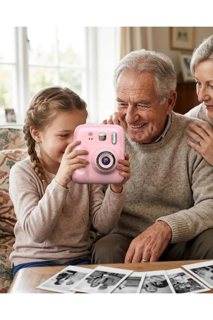 HD Ekranlı Çocuk Fotoğraf Makinesi Video Kayıt ve Baskı Kağıdı Kalem Hediyeli