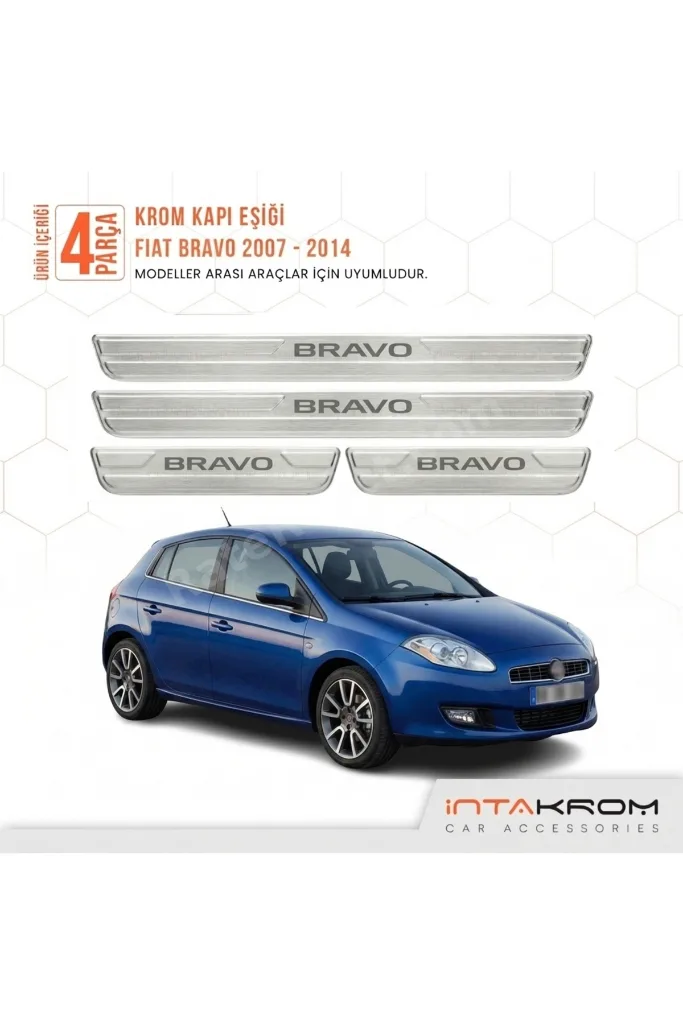 Fiat Bravo 2011-2018 uyumlu Satine Krom Kapı Koruma Eşiği 4 Prç (198)