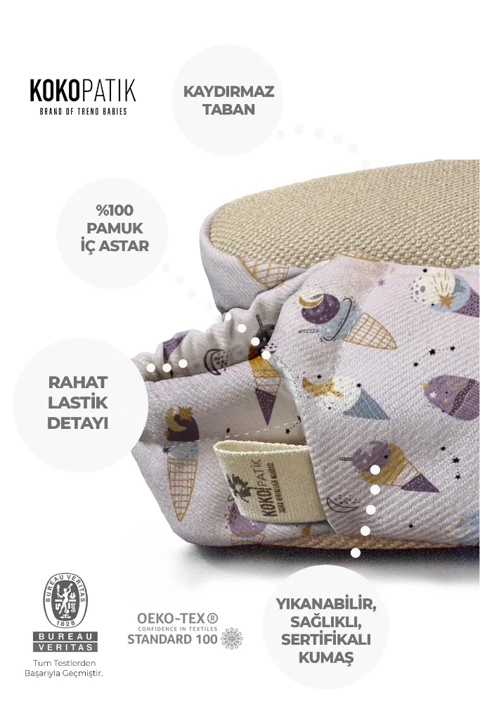 Işıltılı Dondurma Desen Patik-Organik Pamuk Bebek Patiği, Kaydırmaz Taban, Yenidoğan Patik