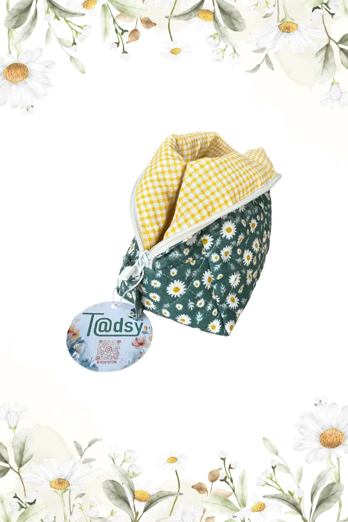 Papatya Desenli %100 Pamuk Makyaj ve Kozmetik Çantası | 22x12x10 cm | Seyahat Organizer