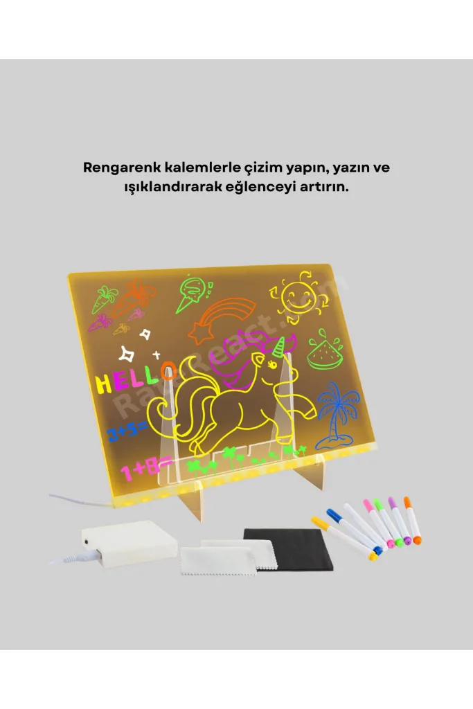 Renkli Kalemli LED Akrilik Yazı Tahtası, Şık ve Parlak Dekorasyon Ürünü