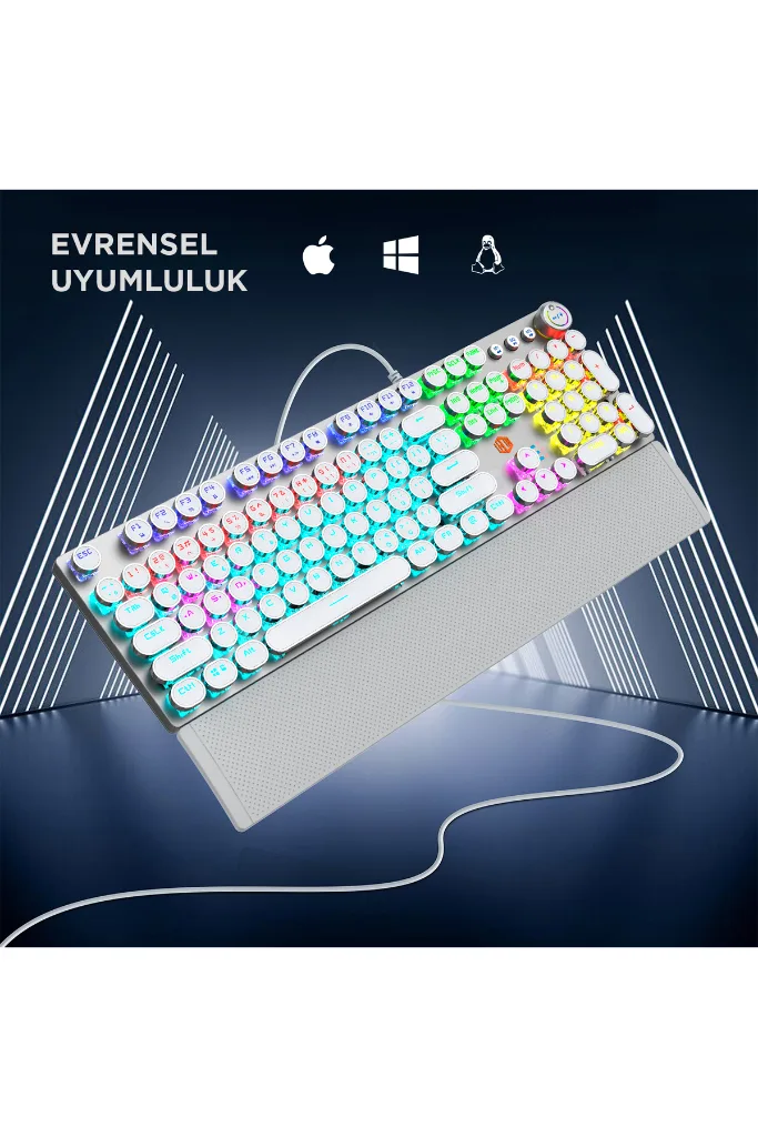 KG1102 USB Kablolu Red Switch Makro Tuşlu RGB Aydınlatmalı Mekanik Gaming Türkçe Q Metalik Klavye