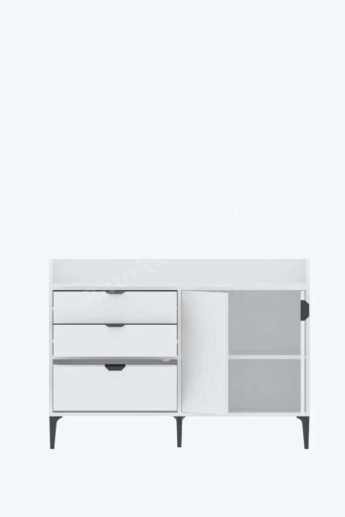 Harmony Maxi 2 Çekmeceli 3 Kapaklı Kahve Köşesi 128x91x44 cm Beyaz - Modern Tasarım