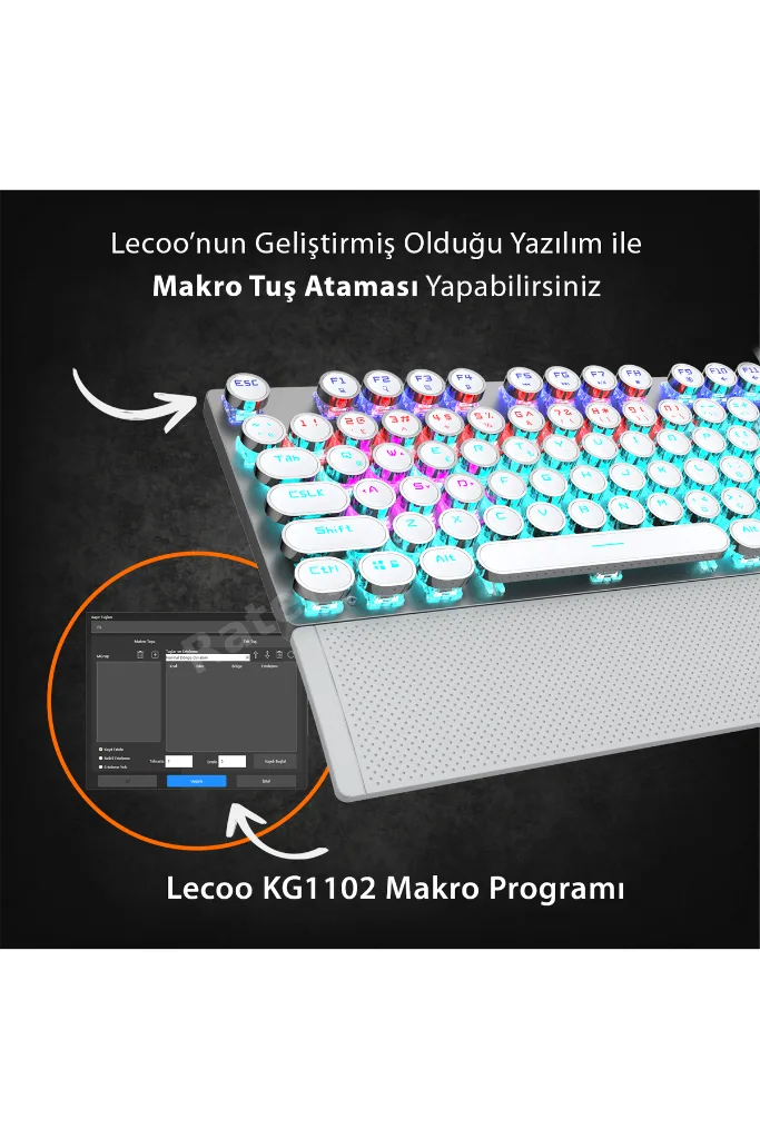 KG1102 USB Kablolu Red Switch Makro Tuşlu RGB Aydınlatmalı Mekanik Gaming Türkçe Q Metalik Klavye