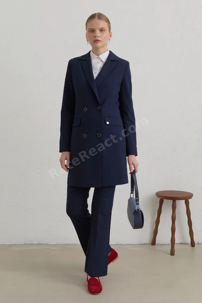 Kruvaze Blazer Ceket - Lacivert