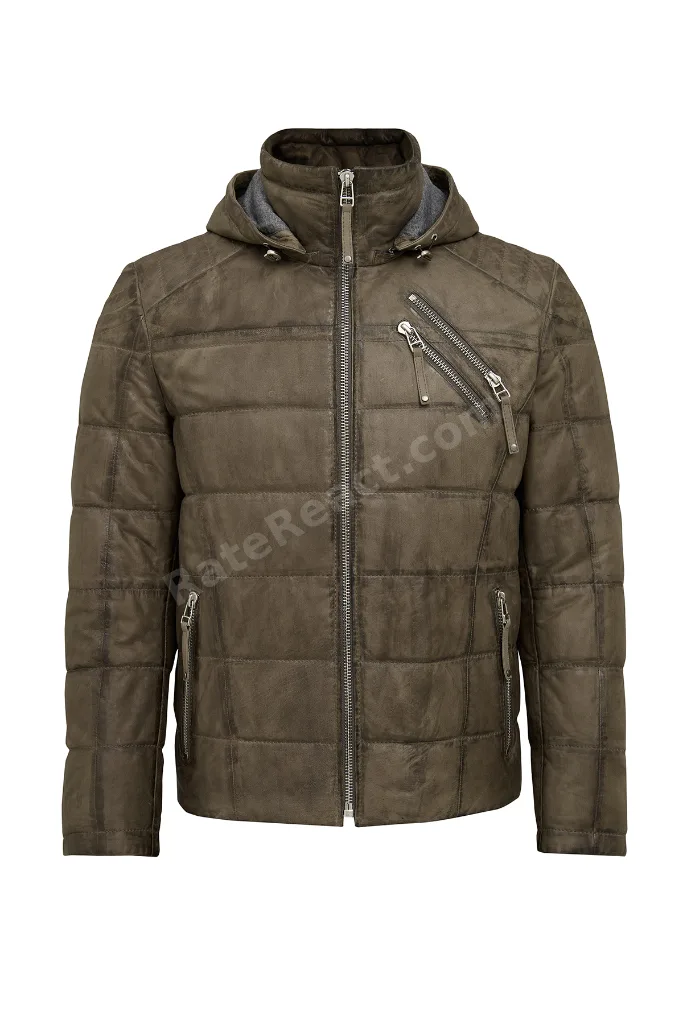 Wermer Erkek Haki Kapüşonlu Deri Mont 25WGD6592W4