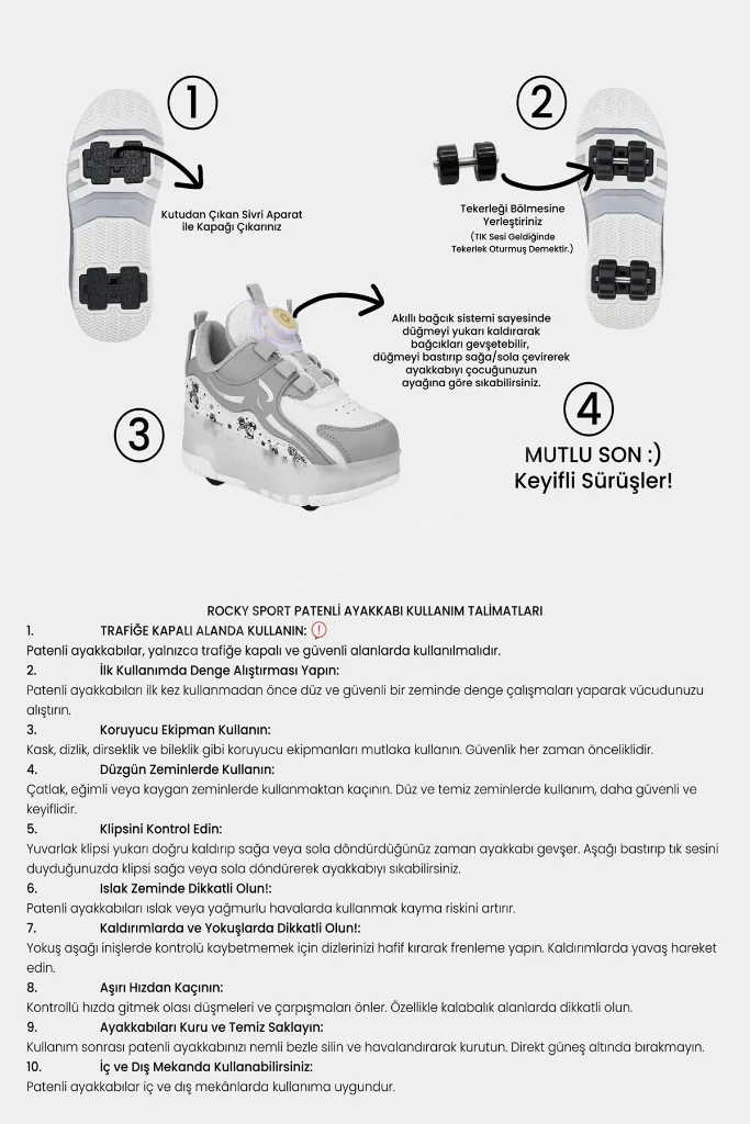 Çocuk Ortopedik Patenli Işıklı Tekerlekli Spor Ayakkabı & Patenli 4 Tekerli Rahat Ayakkabı