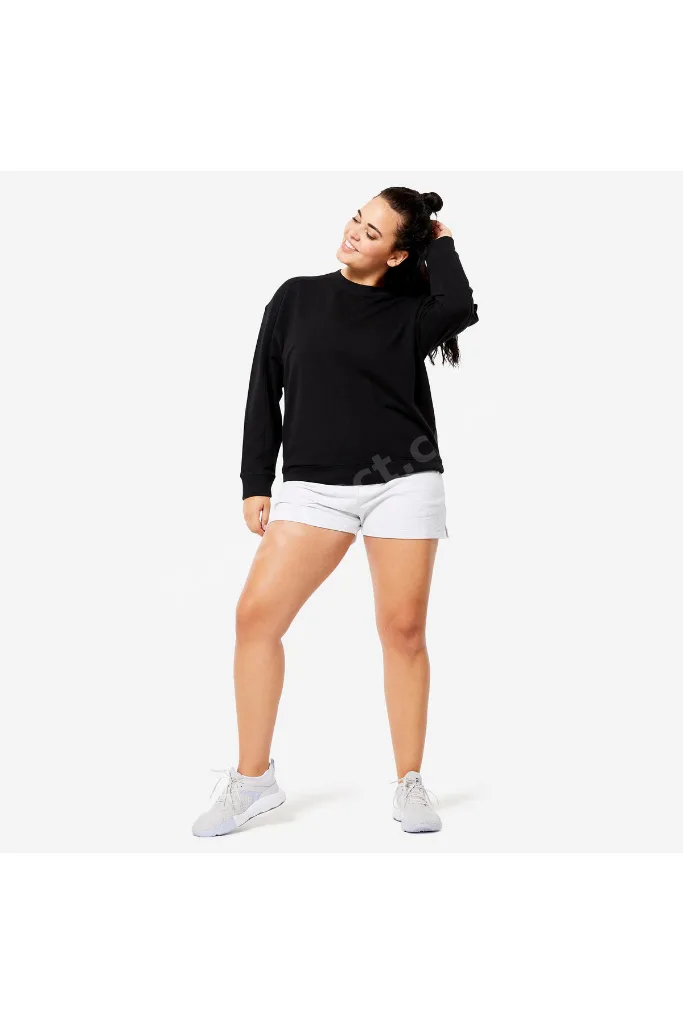 Domyos Kadın Siyah Oversize Sweatshirt - Fitness Hafif Antrenman