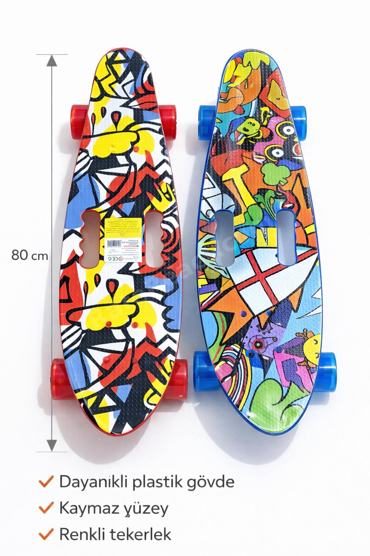 Penny Board Kaykay 80 cm – Çocuk & Gençler İçin Kaymaz Yüzeyli Renkli Tekerlekli – Karışık Desen