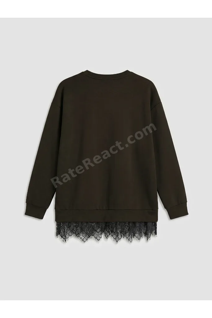 Peak Yeni Sezon Bisiklet Yaka Dantel Detaylı Kadın Sweatshirt Tunik