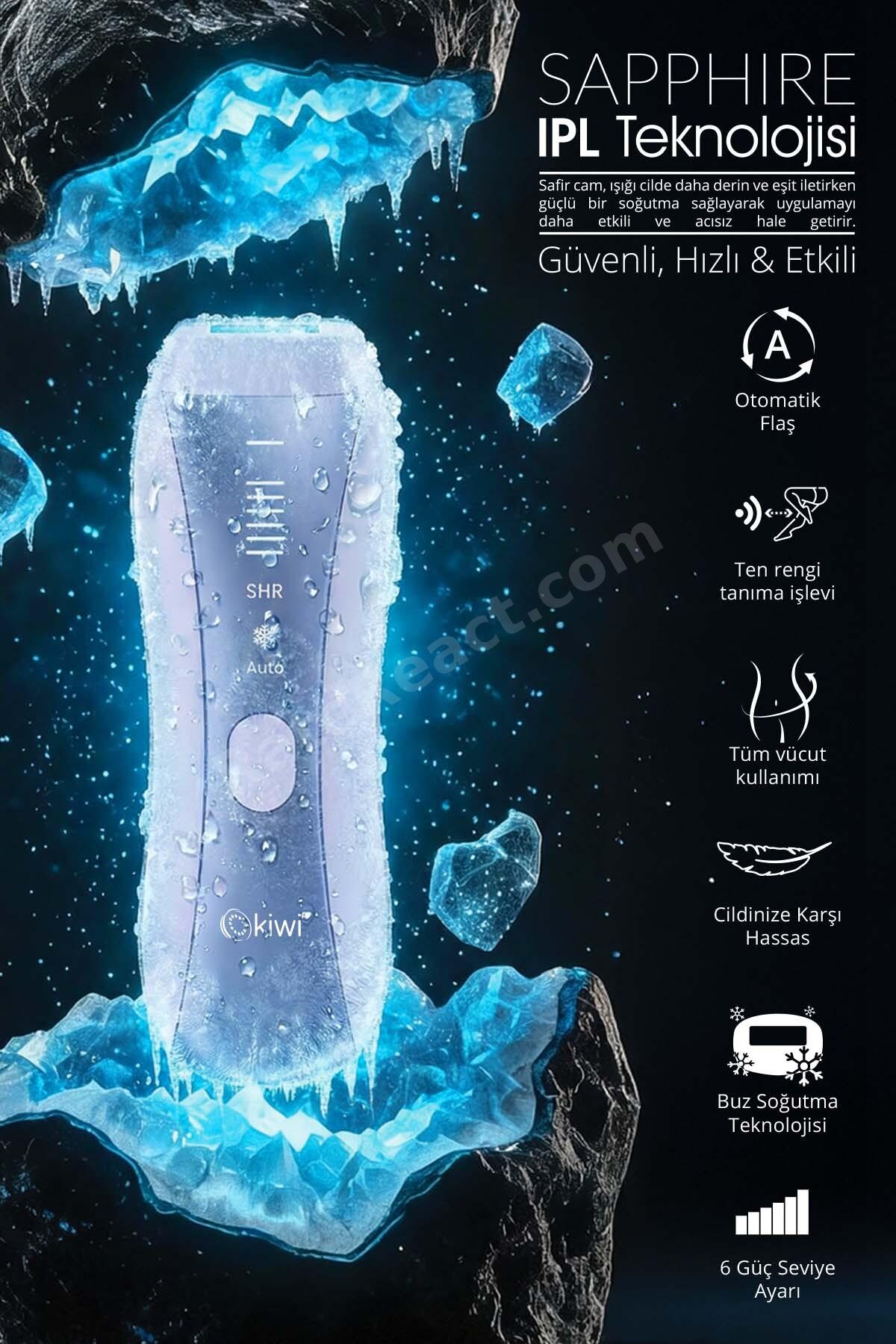 Ipl Lazer Epilasyon Aleti Sapphire Buz Başlık Seri Atış ve Cilt Tanıma KEP-6842