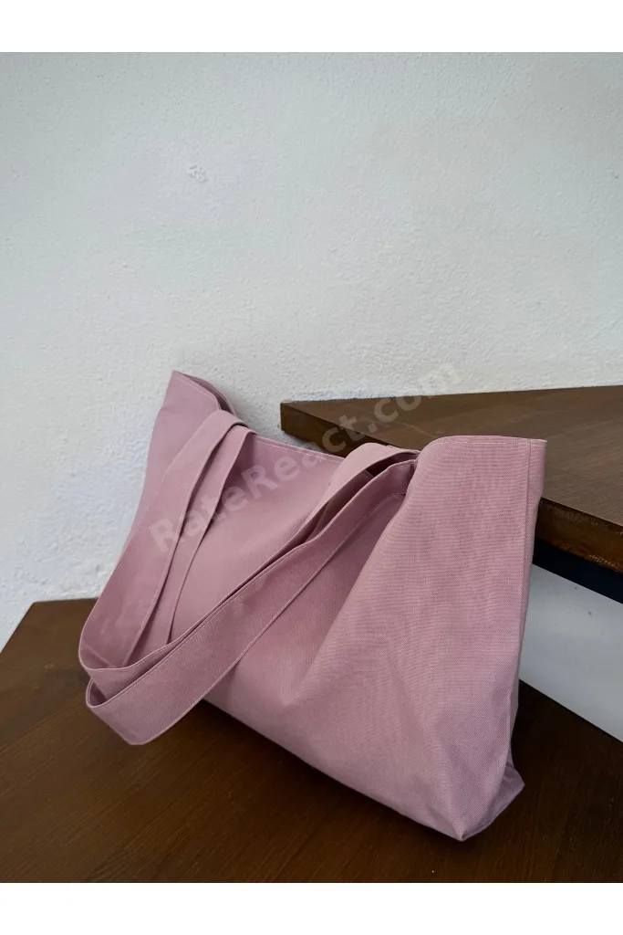 Pembe Kanvas El Kol Omuz Çantası - Su Geçirmez Kumaş - Tote Bez El Kol Ve Omuz Çantası