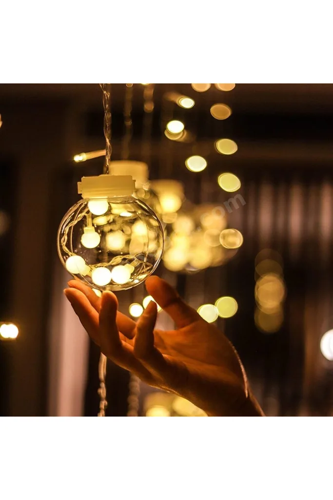 Dekoratif Işıklı 12toplu Perde Led Fişli Led Işık Top Led Yılbaşı Işığı