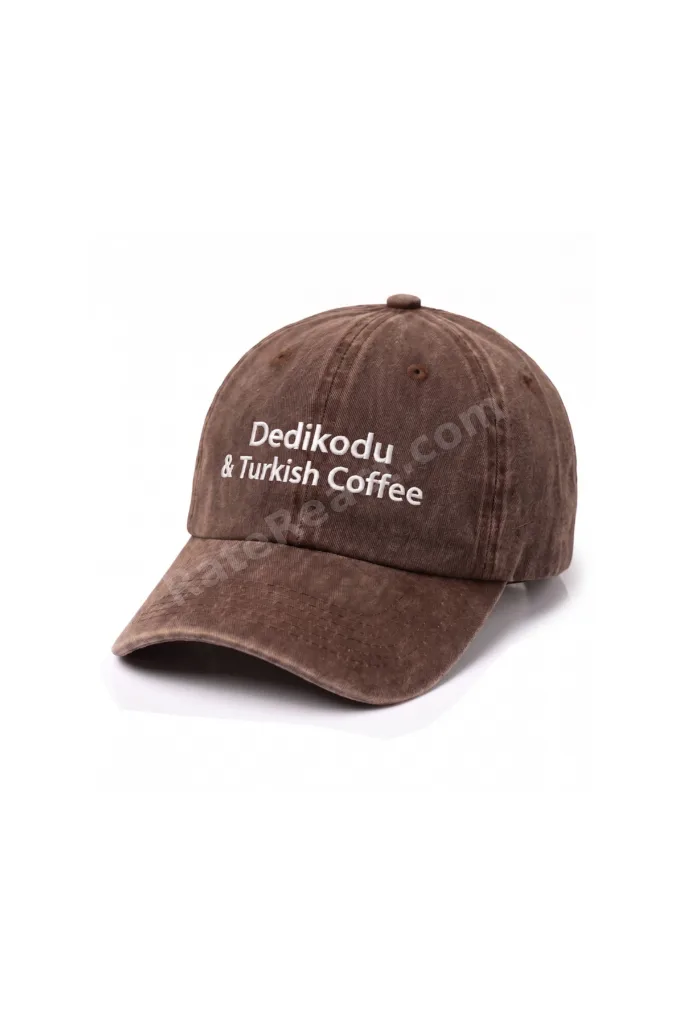 ''Dedikodu & Turkish Coffee'' Nakışlı Yıkamalı Şapka / ''Dedikodu & Türk Kahvesi'' İşlemeli Washed Baseball Cap
