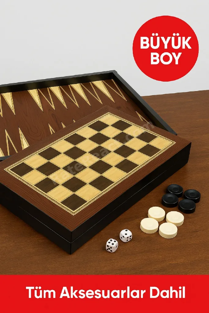 Platin Kaplama Büyük Boy Tavla – Tavla & Dama 2’si 1 Arada, Çizilmez Yüzey Set