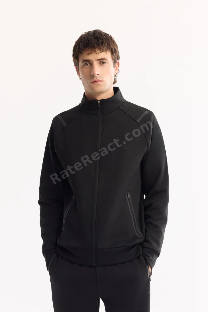 Erkek Siyah Dik Yaka Fermuarlı Bi-Stretch Regular Fit Sweatshirt A52Y1335