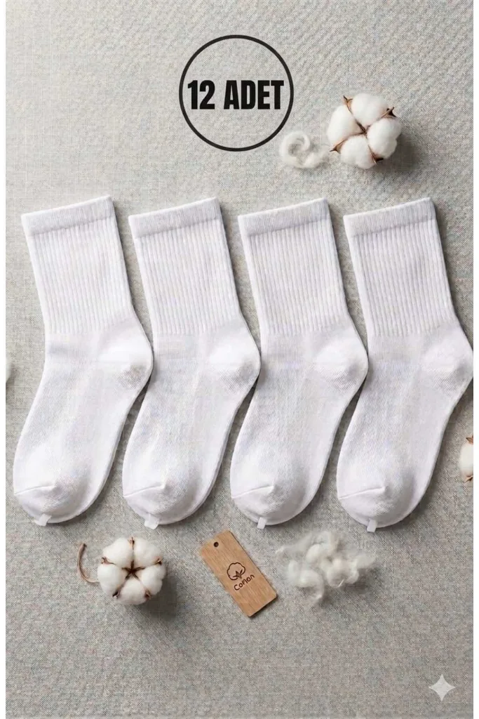 12 Li Pamuklu Ribanalı Yarım Konç Konfor Çorabı - Pamuk & Likralı -Unisex