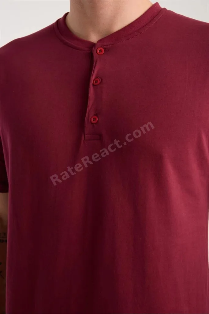 Erkek Bordo Düğmeli Yaka Kısa Kol Pijama Takımı MERY WOMAN