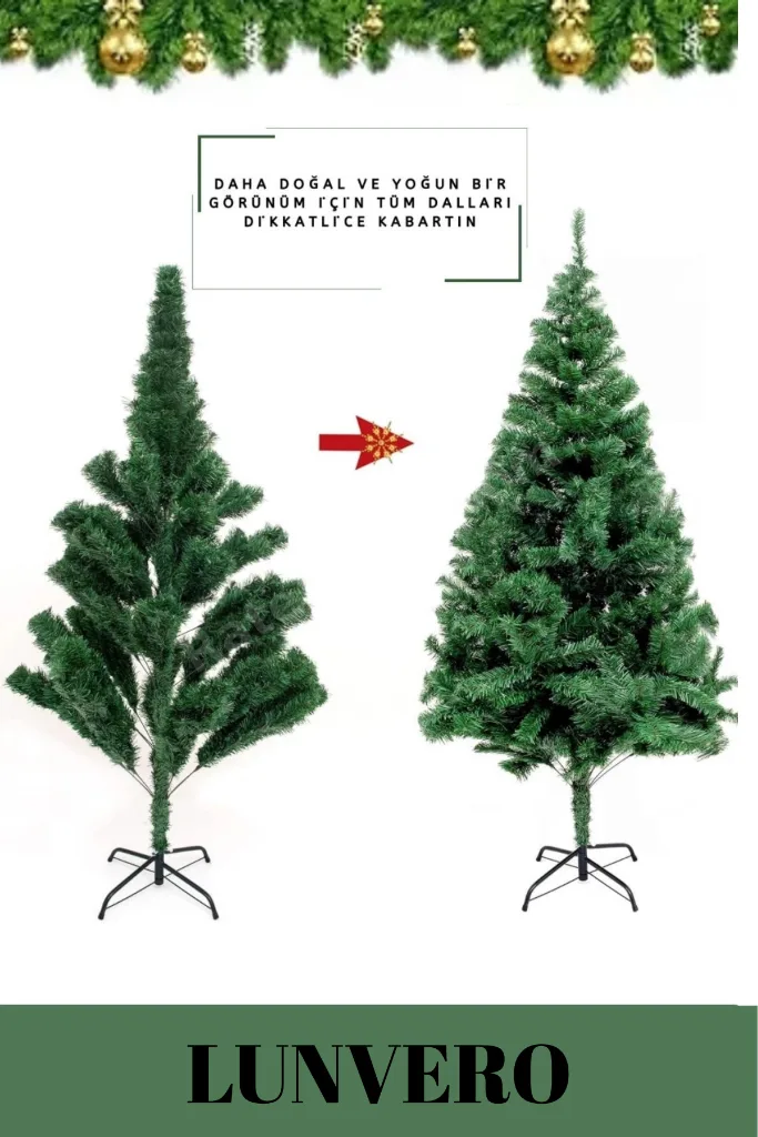 Premium Kutu Yılbaşı Çam Ağacı Süsleme Seti Renkli Işığı Yeni Yıl Süsleri Noel Paketi 150 cm 220 Dal