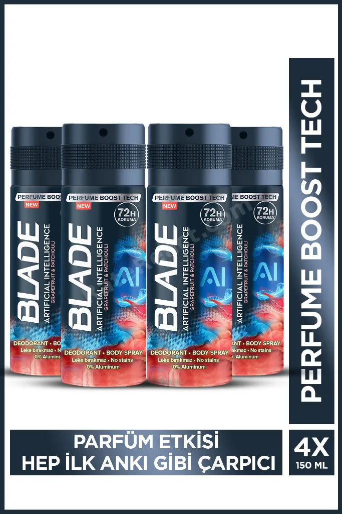 Artificial Intelligence Erkek Deodorant Body Spray 4x150 Ml Hızlı Kurur,Leke Bırakmaz