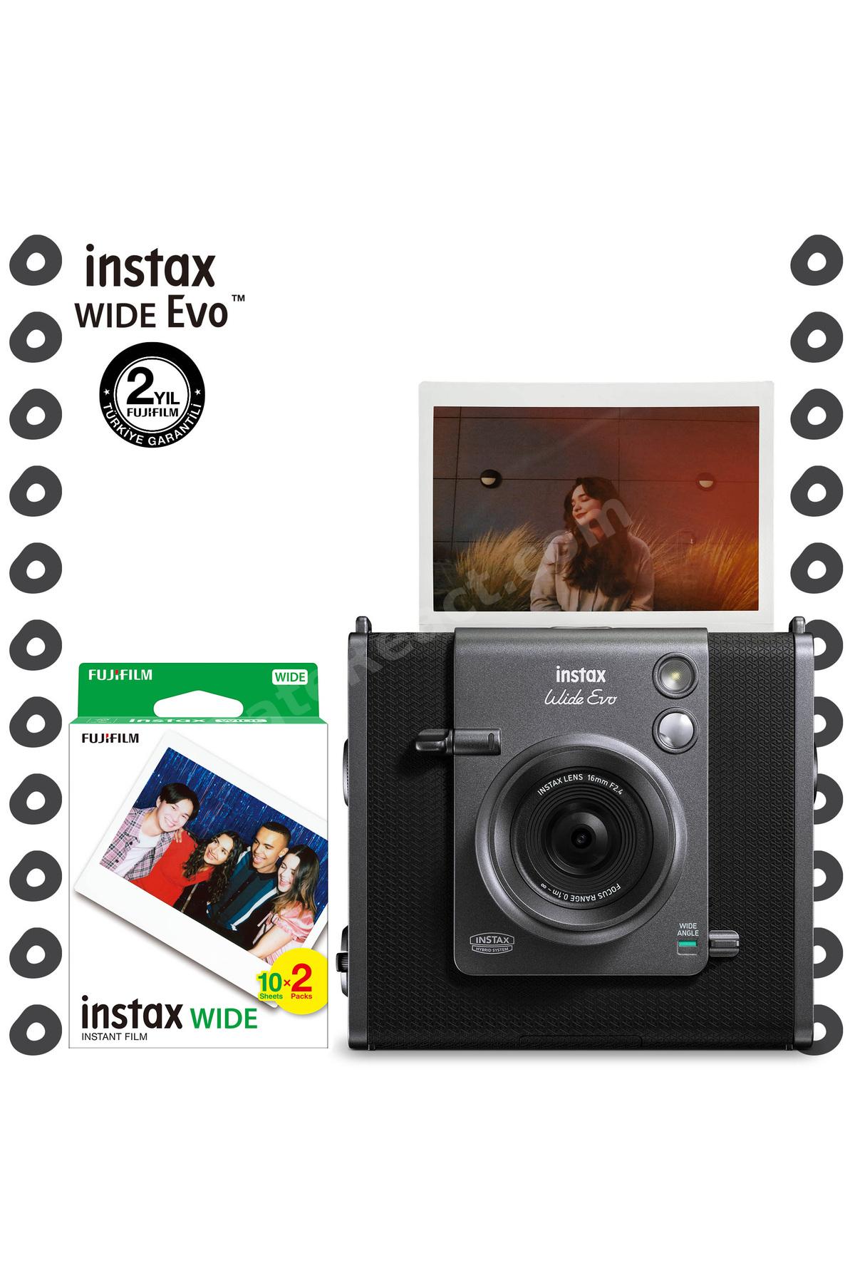 Instax Wide Evo Siyah Şipşak Anında Baskı Hybrid Fotoğraf Makinesi ve 20'li Film