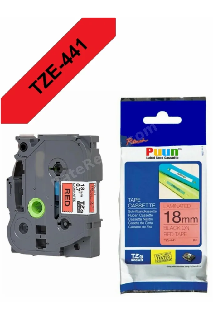 Brother TZe-S441 18mm*8mt Kırmızı üzerine Siyah Güçlü Yapışkanlı Laminasyonlu Muadil Etiket (TZe Tape)