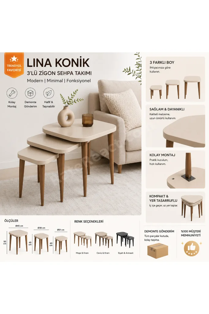 Zigon Sehpa Takımı 3lü MDF