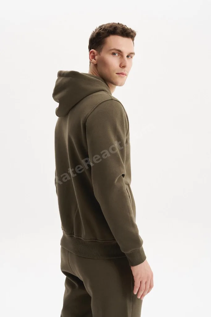 Ar-ma Erkek Tam Fermuar Sweatshirt Basic Baskisiz Kapşonlu Fleto Cepli Büyük Beden Şardonlu Üç İplik