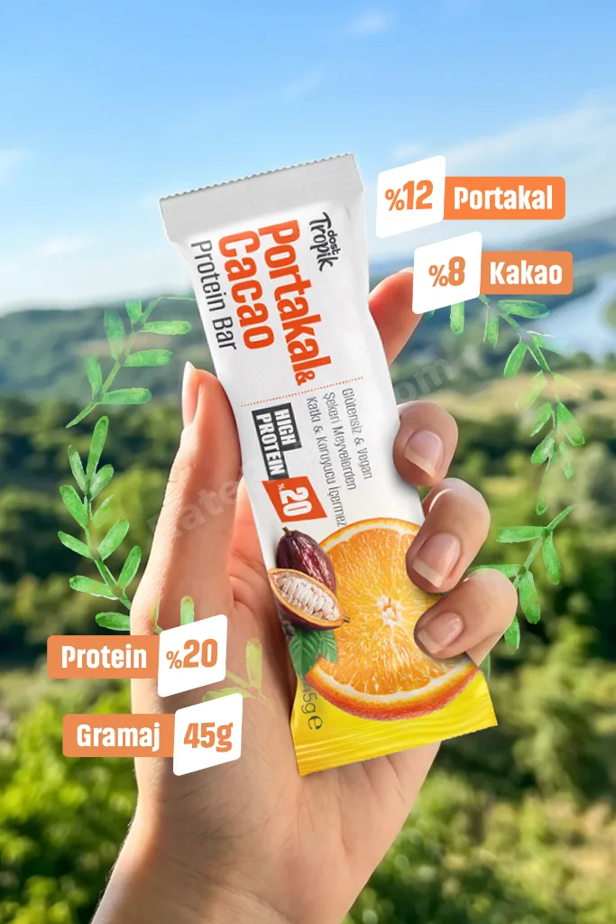 Portakal ve Kakao Aromalı Protein Bar 45 g | Protein İçeren Atıştırmalık ve Sporcu Barı | 4 Adet