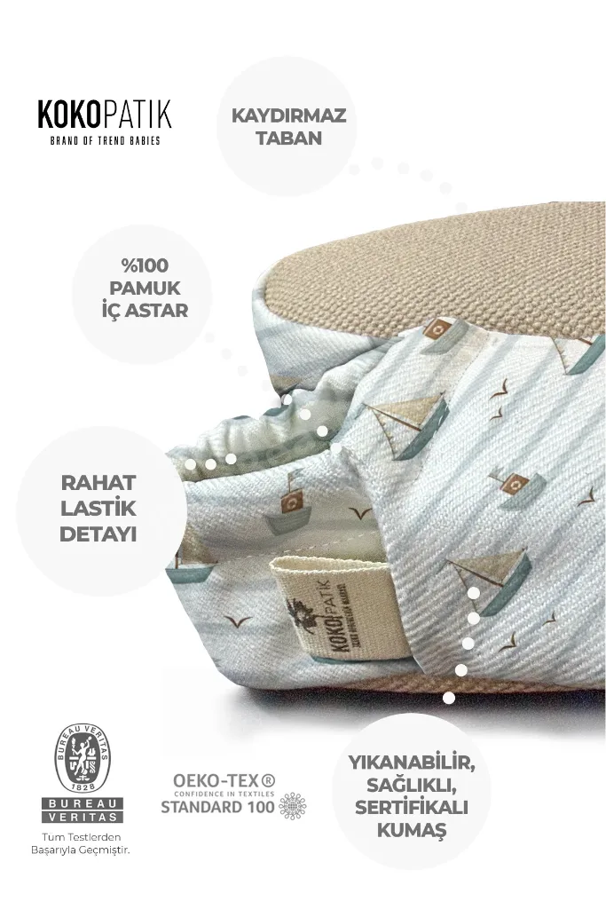 Sandal Desen Patik-Organik Pamuk Bebek Patiği, Kaydırmaz Taban, Yenidoğan Patik