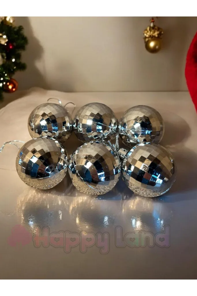 Yılbaşı Çam Ağacı Süsü Disko Topu Görünümlü Gümüş Yılbaşı Topu  4 Cm 6 Lı Disko Topları