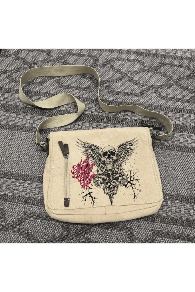 Skeleton Baskılı Unisex Siyah Messenger Bag Hacimli Postacı Çanta/ Laptop Çantası/ Okul Çantası