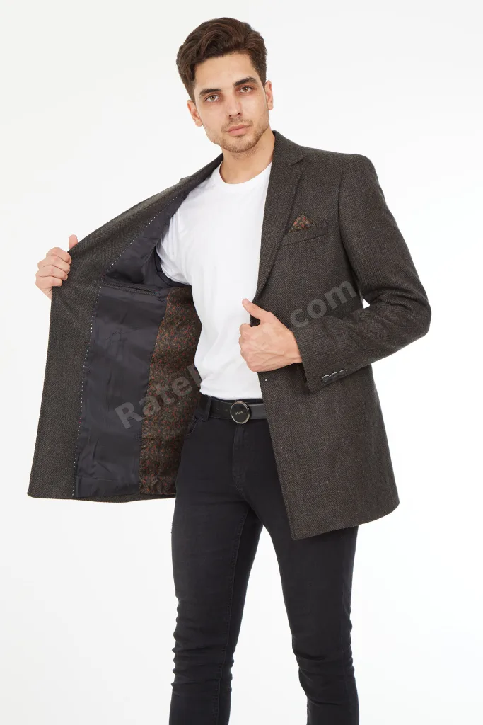 Slim Fit  Ceket Yaka Balıksırtı Kısa Palto