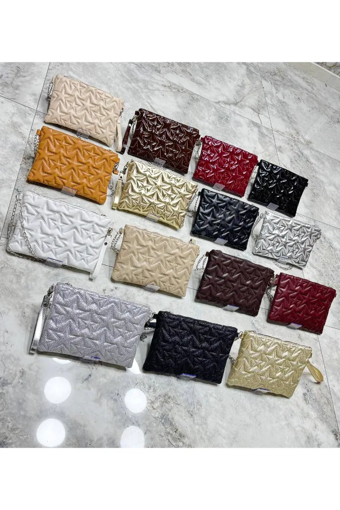 Yıldız Nakışlı Star Kadın Kapitone Portföy El Çantası & Clutch