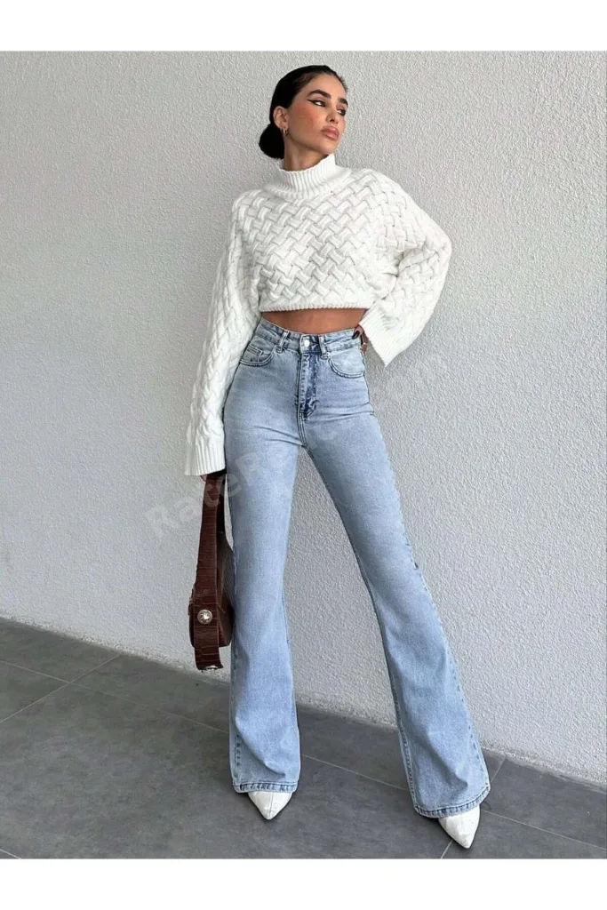 Yüksek Bel İspanyol Paça Jean Pantolon - Eskitme Detaylı Full Pamuklu Flare Denim