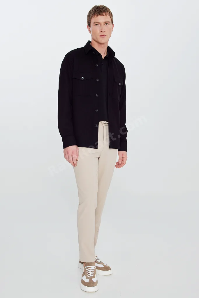Erkek Bej Slim Fit Dar Kesim Beli Bağlamalı Yan Cepli Casual Jogger Pantolon