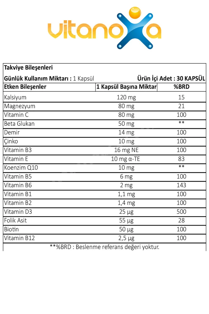 Multivitamin Ve Multinineral Complex Içeren Takviye Edici Gıda (30 KAPSÜL)