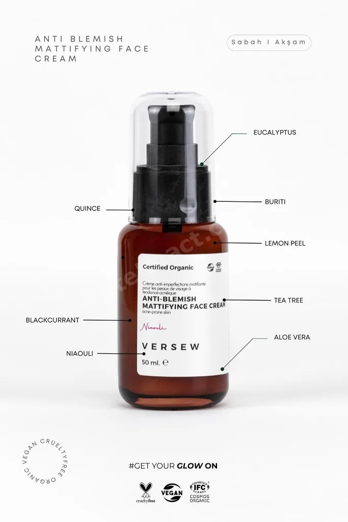 Organik Anti Blemish Akne / Leke İzi Giderici Matlaştırıcı Yüz Kremi 50 ml
