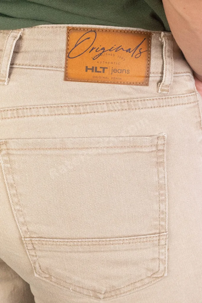 Erkek Rahat Kesim Bej Esnek Likralı Denim Kot Jean Şort HLTHE001944-BEJ